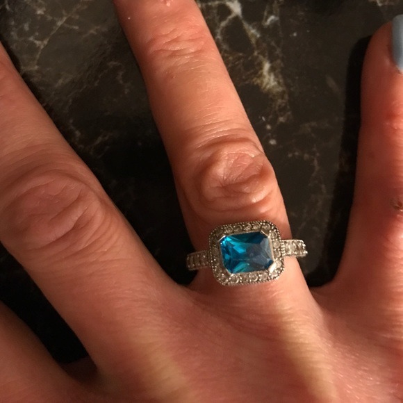 Jewelry - Sterling silver, blue topaz and diamond ring